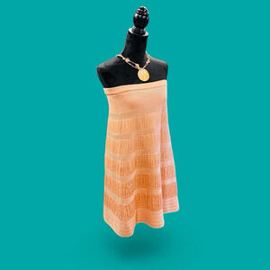 Cottagecore True Vintage 70s Bel D’or Peach Textured Knit Midi Skirt A-Line 14